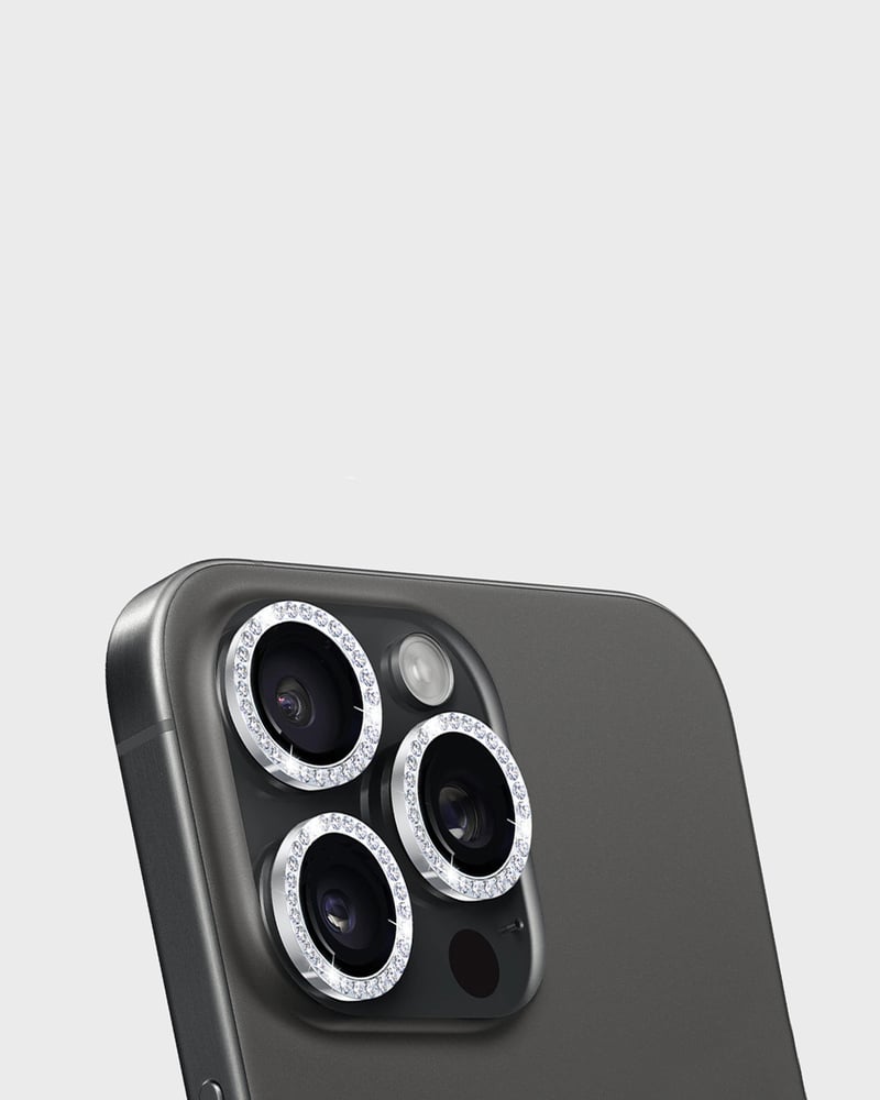 Camera Lens Protector Silver Glitter Frame iPhone 15 Pro